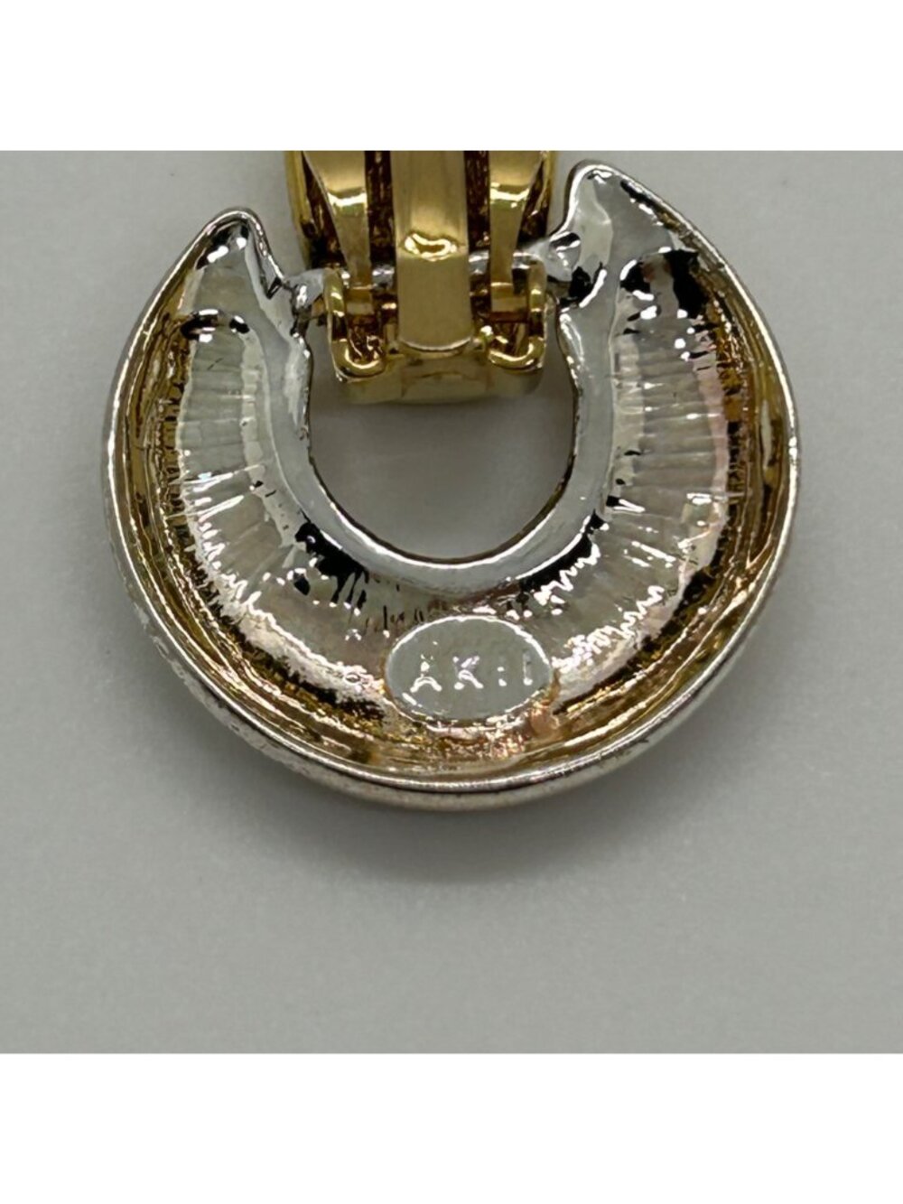 Anne Klein II Clip-On Earrings  Silver & Gold Tone Y2K Door Knockers Vintage - Picture 4 of 13